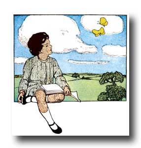 Child Clipart - Image 1 :: A child reading and daydreaming