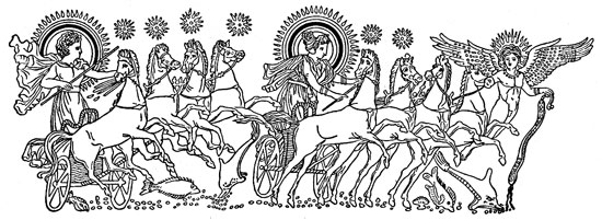 Roman Myths - Phosphor, Aurora, and Helios Rising from the Sea