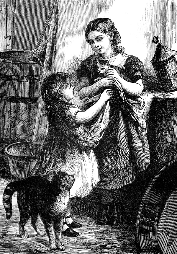 Two Girls with Cats