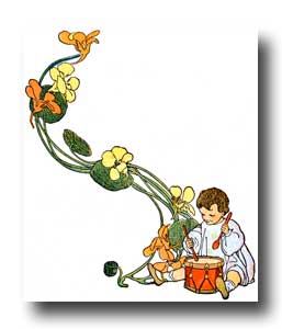 Child Clipart - Image 3 :: A child playing the drums with a flower border