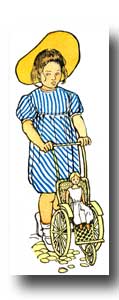 Child Clipart - Image 4 :: A girl in a blue dress pushing a baby buggy