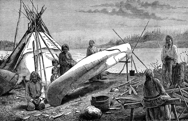 Native American Artifacts - Chippewas Making Canoes