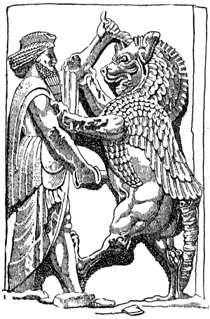 Persian History - King in Combat with a Monster Symbolizing Ahriman, and Evil Spirit