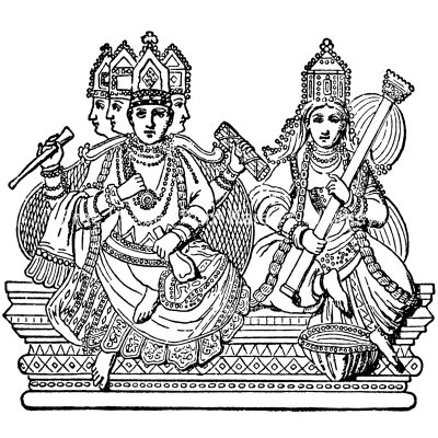 Hindu God Pictures 4 - Brahma with Saraswati
