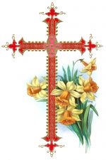 Religious Crosses 5 - Red Cross with Daffodils
