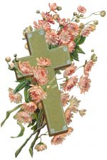 Religious Crosses 9 - Gold Cross with Pink Flowers