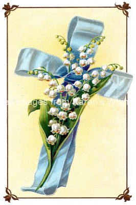 Religious Crosses 3 - Blue Ribbon Cross with Lilies