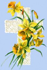 Christian Crosses 11 - White Lace Cross with Daffodils