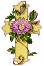 Christian Crosses 3 - Gold Cross with Purple Passion Flowers