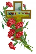 Christian Crosses 4 - Cross with Farm Scene and Carnations