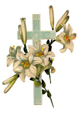 Christian Crosses 8 - Blue Cross with White Lily Flowers