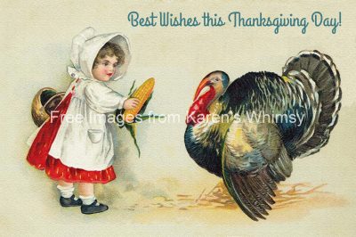 Happy Thanksgiving Clip Art 4 - Girl Feeding Turkey