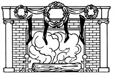 Black and White Christmas Clip Art 3 - Decorated Fireplace