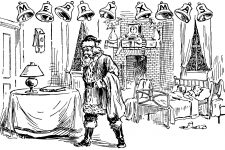 Black and White Christmas Clip Art 8 - Santa in the House