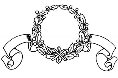Black and White Christmas Clip Art 15 - Wreath with Ribbon