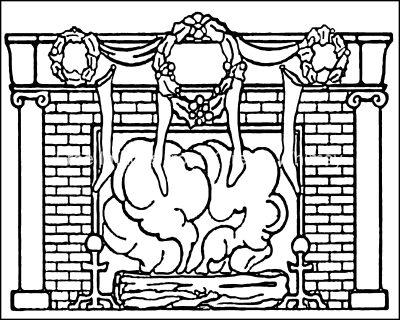 Christmas Coloring Pages 3 - Decorated Fireplace