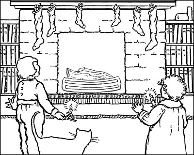 Christmas Coloring Pages 7 - Children At The Fireplace
