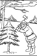 Pictures Of Christmas To Color 4 Santa Chopping A Tree