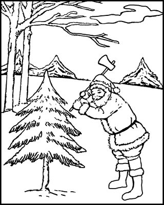Pictures Of Christmas To Color 4 Santa Chopping A Tree