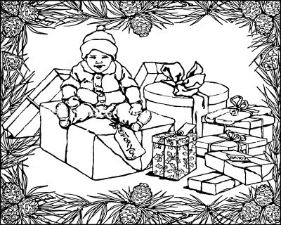 Christmas Pictures For Coloring 3 Child With Presents