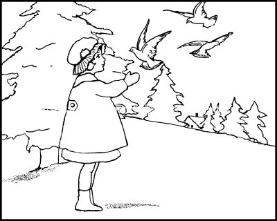 Coloring Pages Of Winter 7 Feeding The Doves
