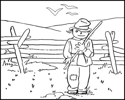 Winter Coloring Sheets 6 Scarecrow Guards The Field
