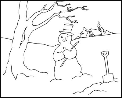 Winter Coloring Sheets 7 Snowman By A House