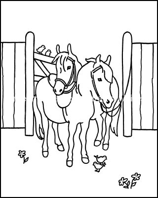 Farm Animals Coloring Pages 8 - Horses And Birds