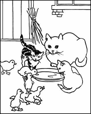 Coloring Pages Of Cute Animals 10 - Cats And Chicks