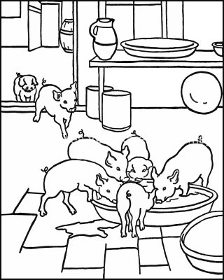 Coloring Pages Of Cute Animals 6 Piglets Eating