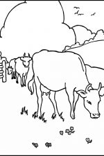 Coloring Pages For Farm Animals 1 Cows In A Field with Flowers