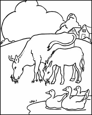 Coloring Pages For Farm Animals 2 Cow And Pony with Ducks