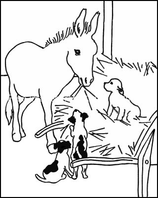Coloring Pages For Farm Animals 4 Pups And A Donkey