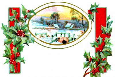 Clipart Images of Christmas 10 - Country Scene and Holly