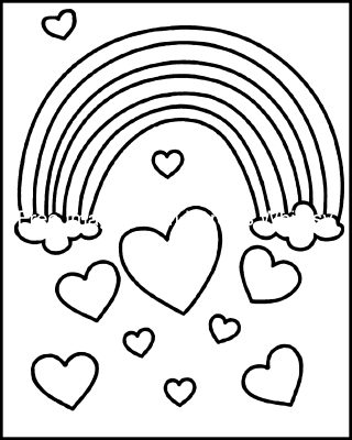 Rainbow Coloring Sheets 4 Rainbow With Hearts