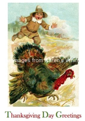 Thanksgiving Greetings 1 - Boy Chasing Turkey