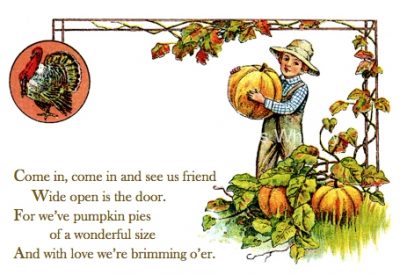 Thanksgiving Greetings 2 - Boy Holding Pumpkin