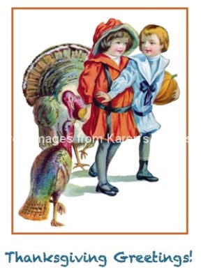 Happy Thanksgiving Greetings 1 - Kids with Turkeys
