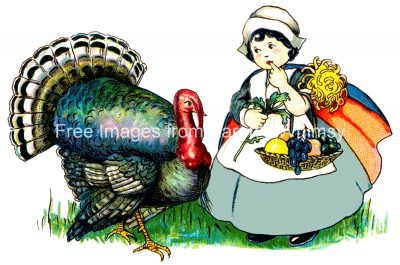 Thanksgiving Pictures 3 - Pilgrim Girl and Turkey