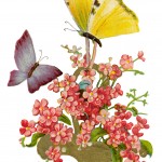 Drawings of Butterflies 3 - Basket of Pink Flowers with Two Butterflies