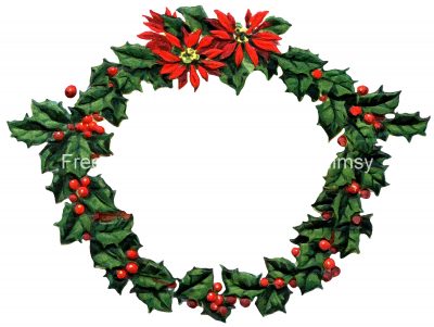 Holly Clip Art 4 - Wreath with Poinsettia