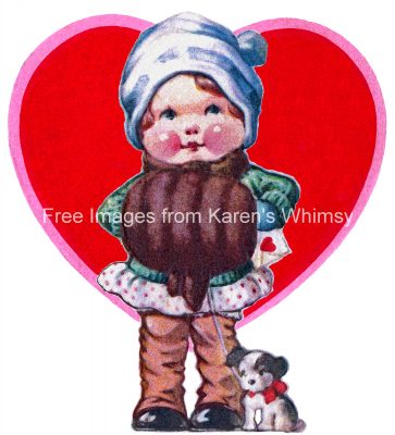 Valentine Clipart 6 - Girl with Puppy