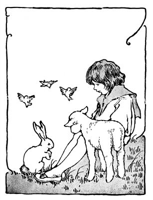 Cartoon Bunny 3 - Bunny with Lamb and Child