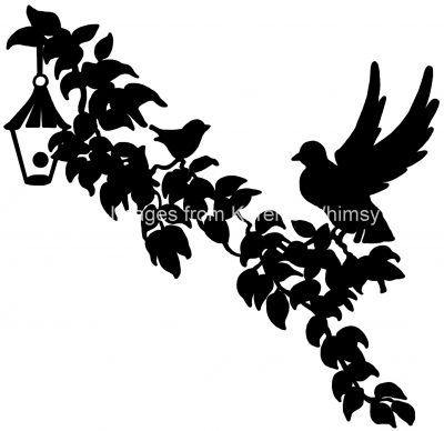 Silhouettes of Birds 1 - Birds On Leafy Branch