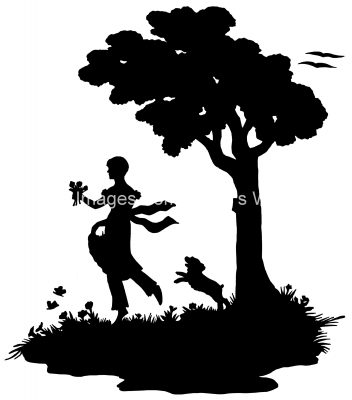 Silhouettes of Trees 8 - Girl Picking Flowers