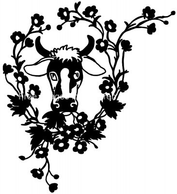 Silhouettes of Animals 1 - Cow Framed with Flowers