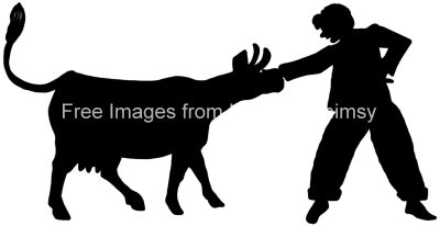 Silhouettes of Animals 4 - Cow and a Boy