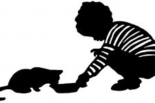 Silhouettes of Cats 2 - Child Feeds Cat from a Bowl
