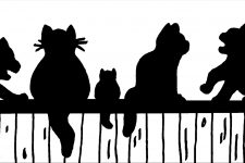 Silhouettes of Cats 7 - Row of Cats on a Fence