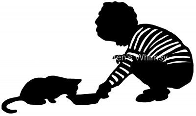 Silhouettes of Cats 2 - Child Feeds Cat from a Bowl